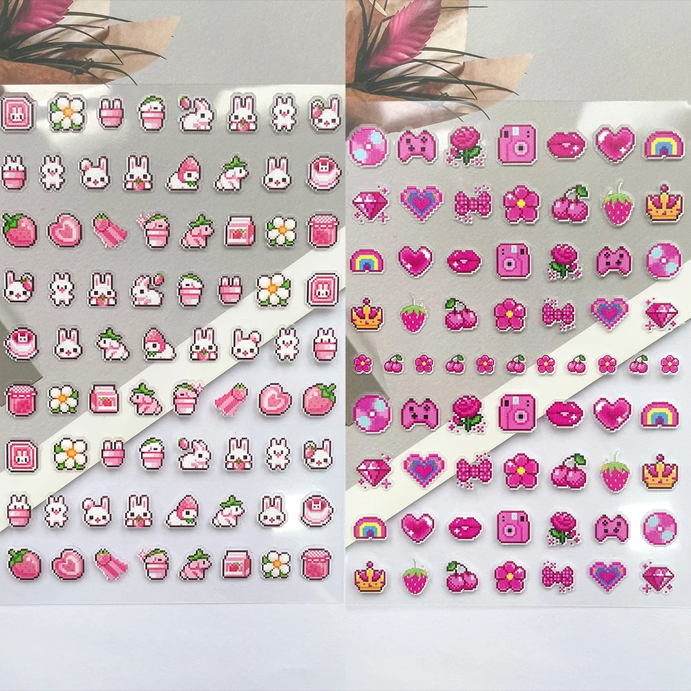 

Mini Cute Pink Pixel Art Style Leopard Print Nail Art Stickers Decoration Suitcase Scrapbooking Laptop Phone Stationery Toy Gift