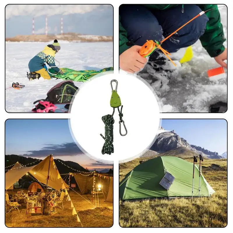 Cuerda de viento para acampar al aire libre, cuerda de tienda ajustable con sistema de polea, cuerda de viento fuerte, cuerda de Camping para senderismo