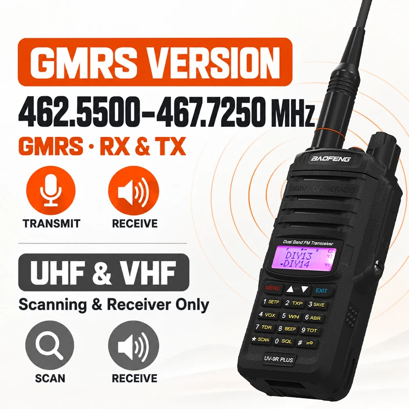 UV-9R Plus GMRS Baofeng IP67 Waterproof Walkie Talkie 462.5500-467.7250MHz USB-C Charge NOAA 128CH FM UV-9G Handheld TwoWayRadio