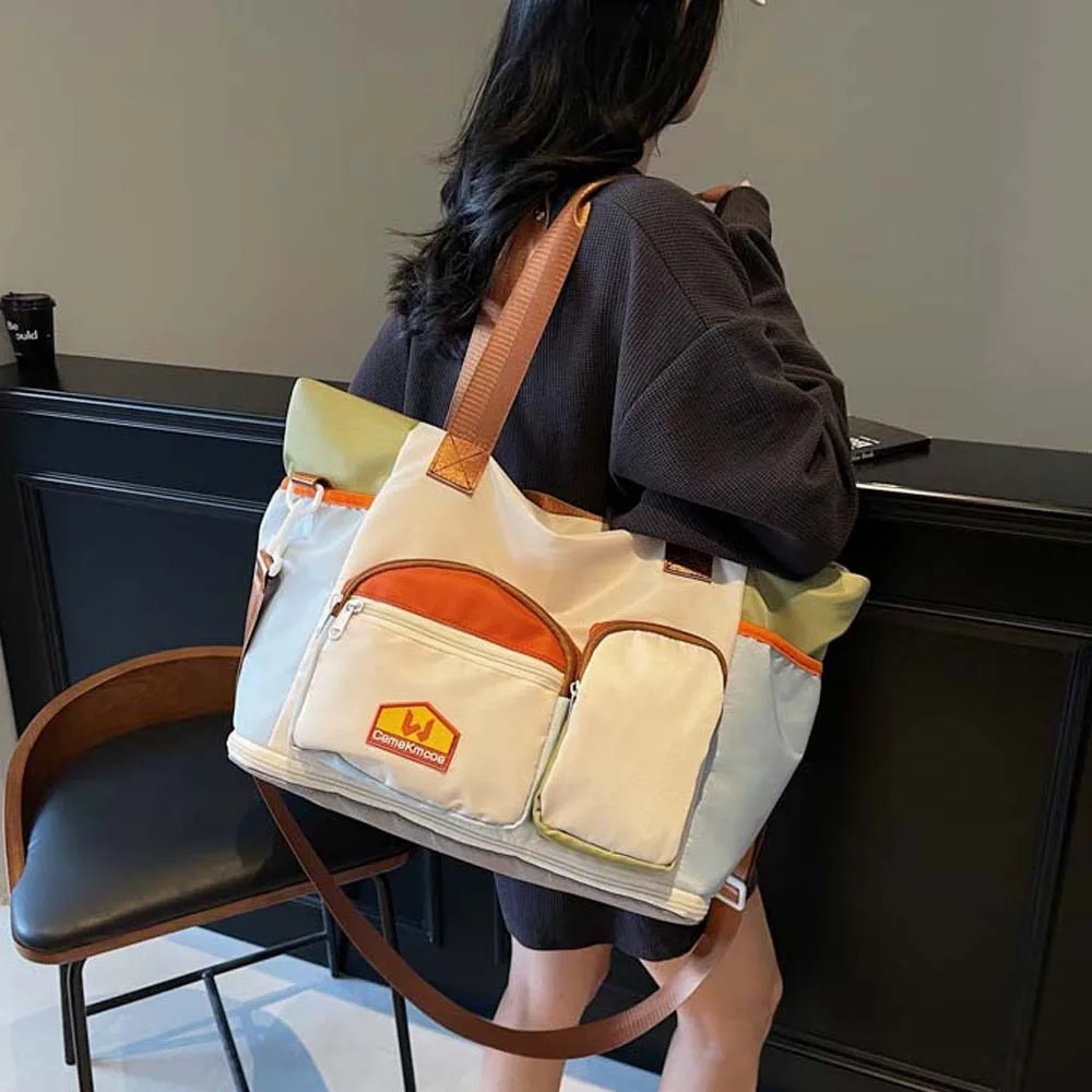 

Oxford Cloth Expandable Travel Bag Contrast Color Foldable Large Capacity Fitness Bag Yoga Pouch Polyester