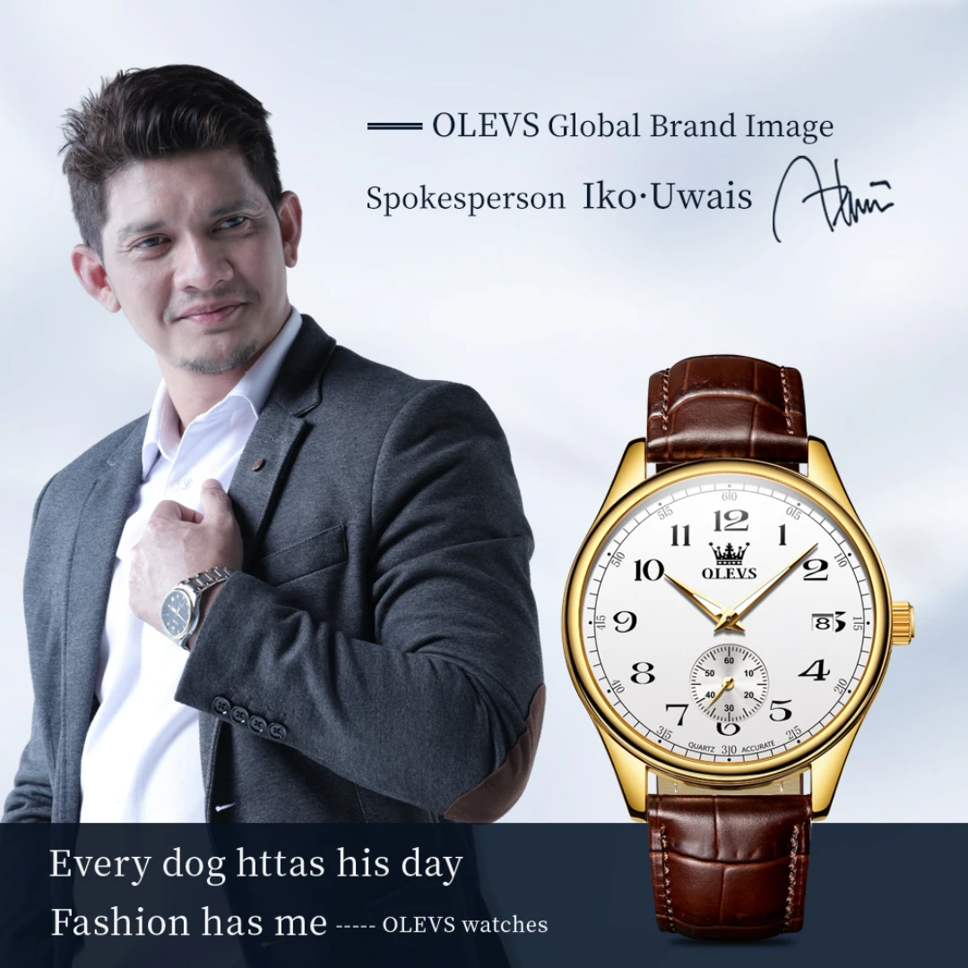 OLEVS 3622 Quartz Fashion Watch Gift Round-dial Leather Watchband Wristwatch Luminous