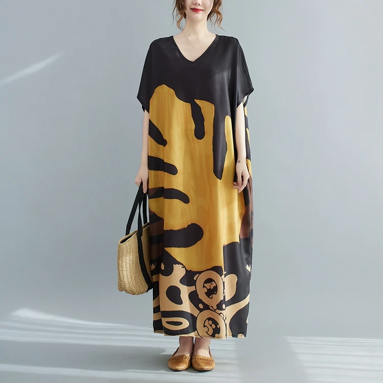 

Faionable V-ne Printed Casual ort-sved Long Dr plus Size Women's New Sle Ele Aosphere Dr