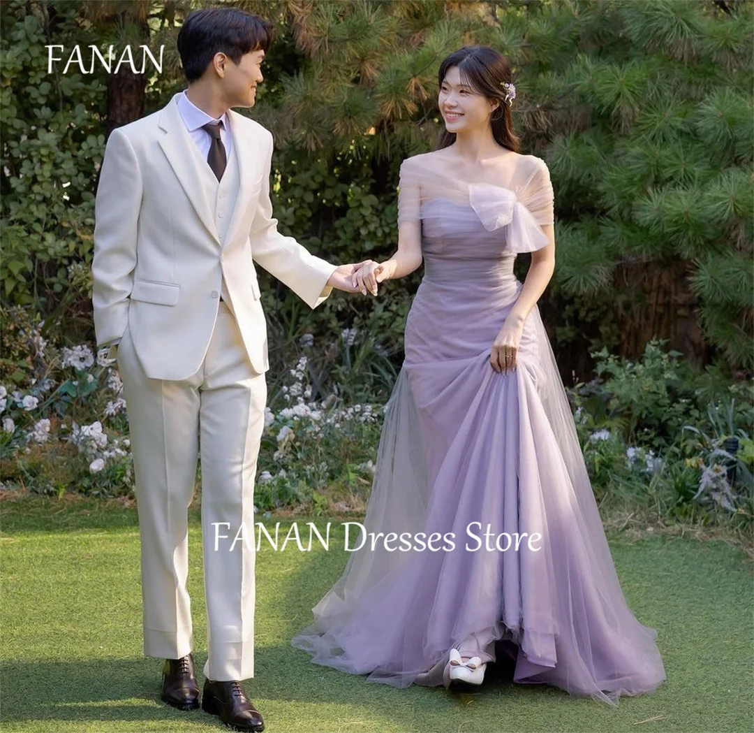 FANAN Off the Shoulder  Evening Party Dresses Korea Purples Customized Tulle Wraped  Wedding Women Formal Gowns Event Prom Gowns