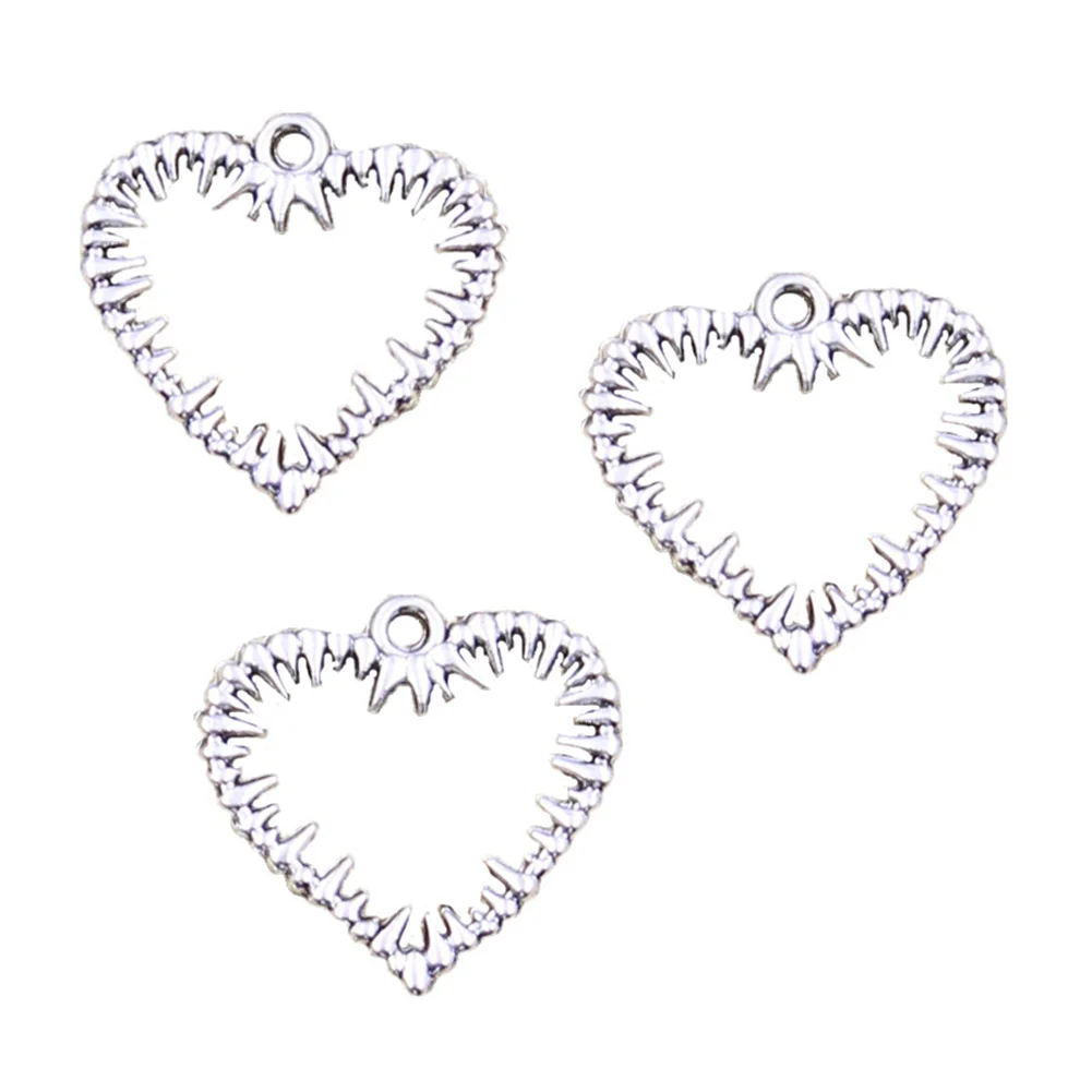 Dijes de plata antigua de 24x24mm, amuletos de 15 piezas, amuletos de espinas, corazón, Bramble, fabricación de colgantes, joyería tibetana hecha a mano