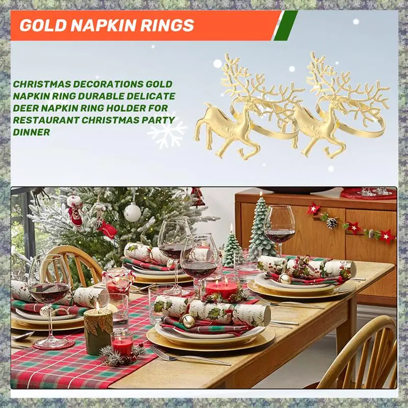 

WON Christmas Decorations Napkin Ring Durable Delicate Deer Napkin Ring Holder For Restaurant Christmas Party Dinner