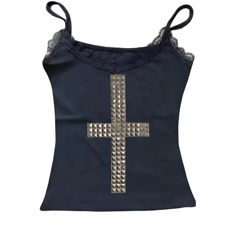 Women 90s Vintage Clothing T-shirts Goth Kawaii Girl Emo Kpop Goth Baby Tees Harajuku Cross Hot Stamping Y2k Clothes Streetwear