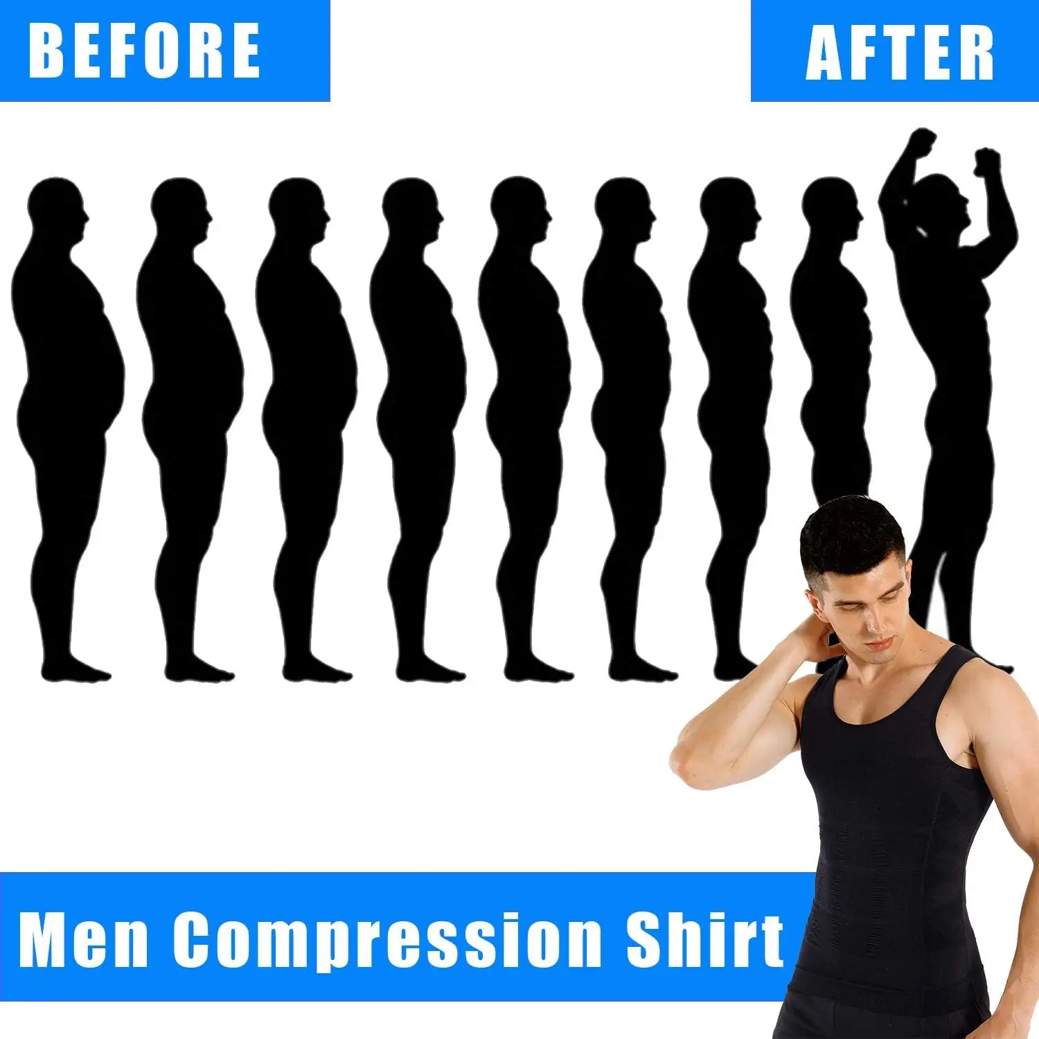Mens Slimming Body Shaper Vest Shirt Abs Abdomen Slim Gym Workout Tummy Control Compression Tank Top Sleeveless Shapewear image 4