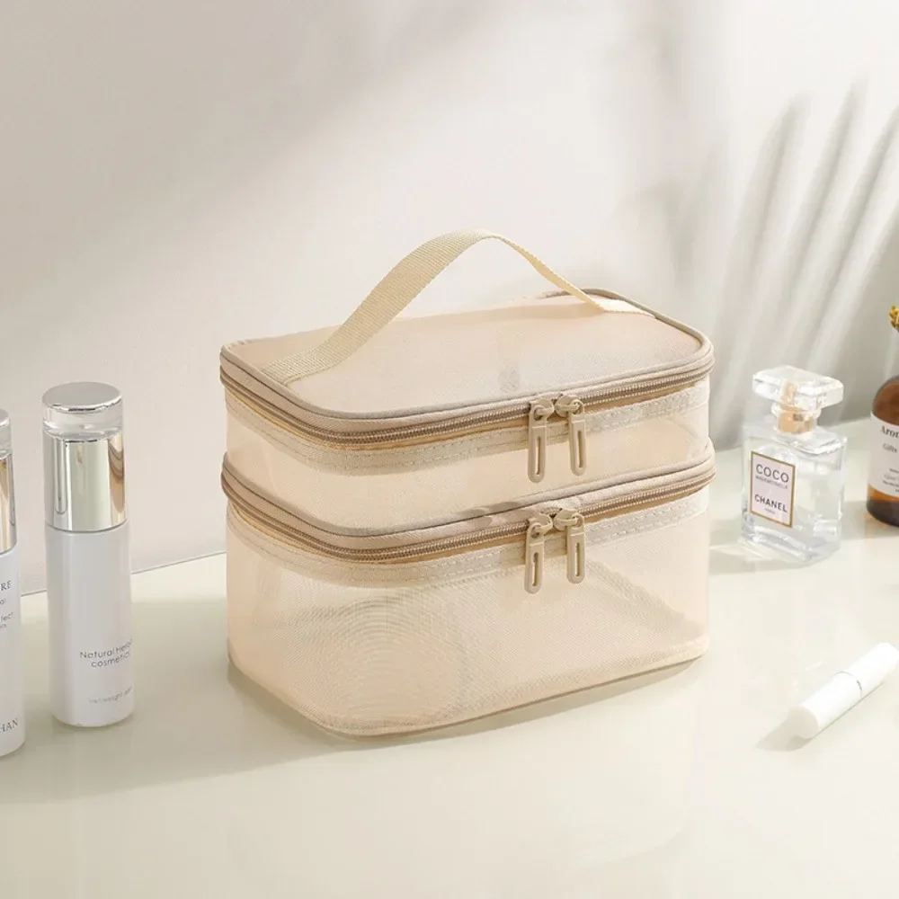 2-lagige Reise-Kosmetik-Organizer-Tasche, transparent, faltbar, Netz-Reißverschluss, Aufbewahrungstasche, großes Fassungsvermögen, Make-up-Waschset-Tasche, 2025 – Detail 9