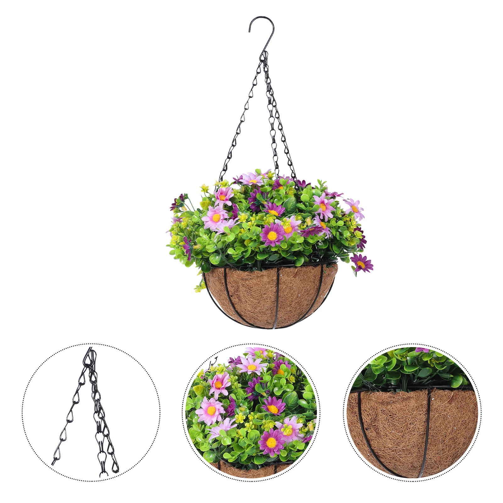 

9 Coconut Fiber Hanging Baskets Planters for Garden Balcony Home Decoration Indoor Outdoor Use Artificial Plants Flower