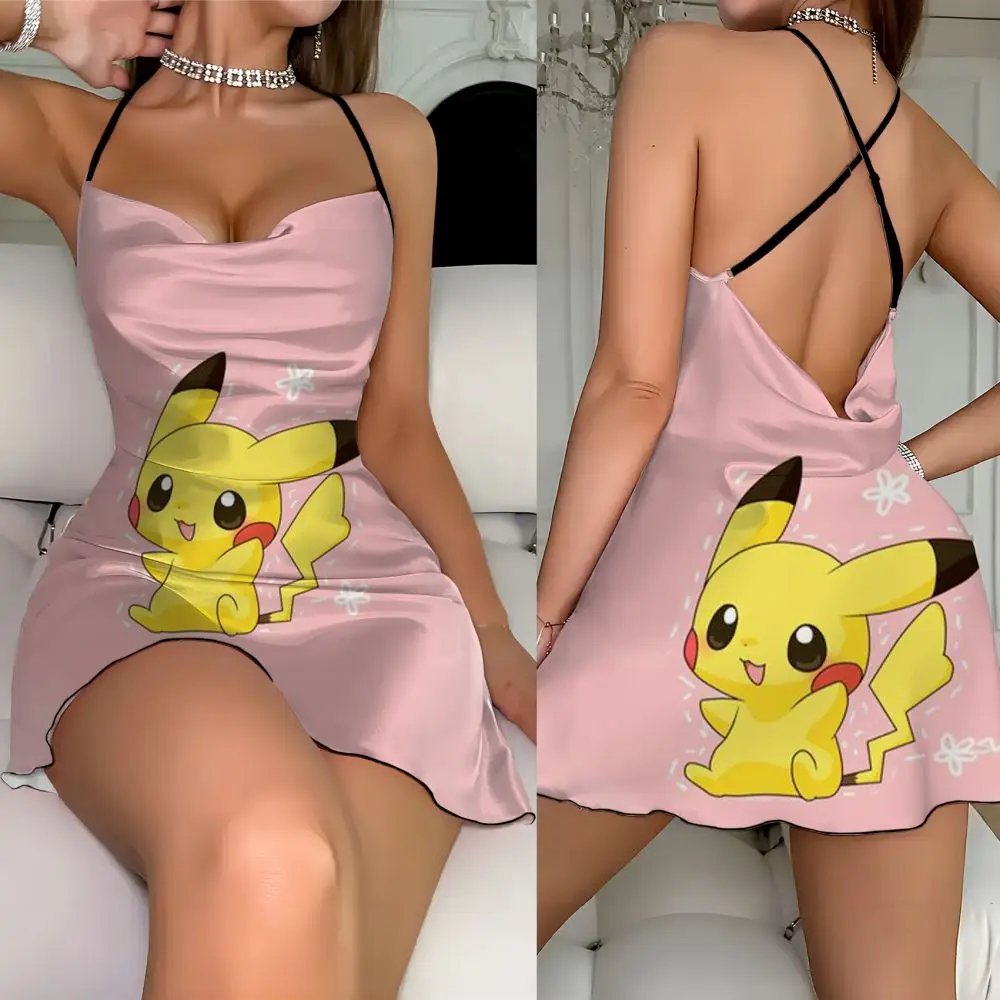 Elegant Party Dresses 2024 Pikachu Element Print Clothing Female Dress Fashion Summer Sexy Women's