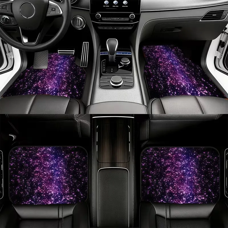 4Pcs Car Floor Mats Purple Galaxy Starry Pattern - Fashion Style For Vehicle Interior Protection
