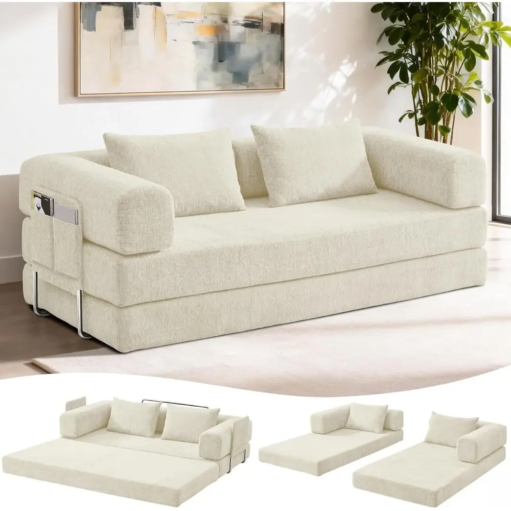 

81" Convertible Soa Bed with Storage kets, 5-in-1 High Density oam BonelCouch, Corduroy olding uton Sleeper Soa or Living Room B