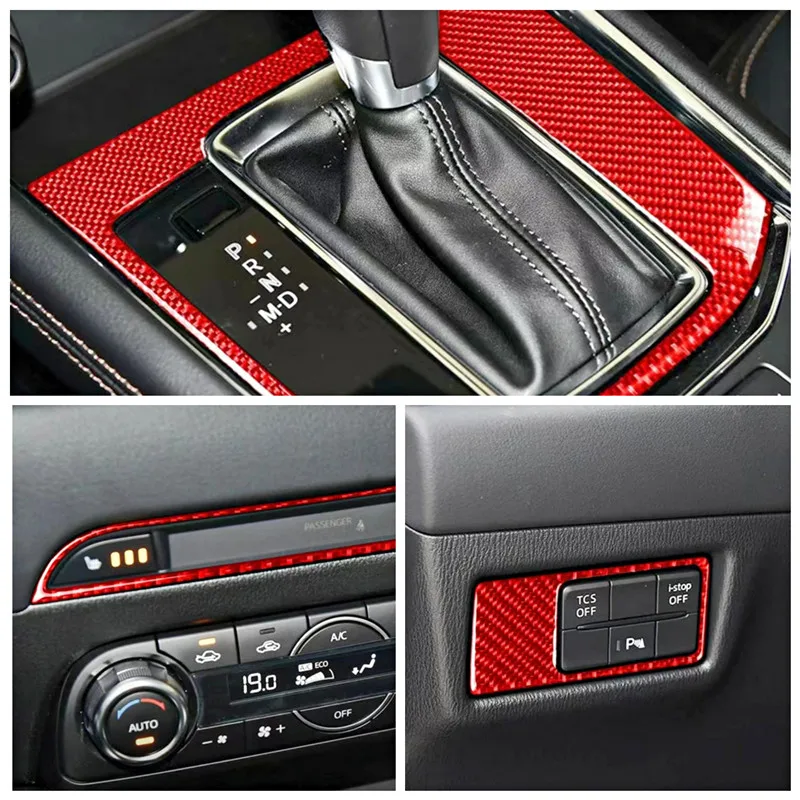 Red Carbon Fiber Stickers Car Interior Decorative Cover Trim Strips Decal For Mazda CX-5 2017 Car Styling Decoration Accessories