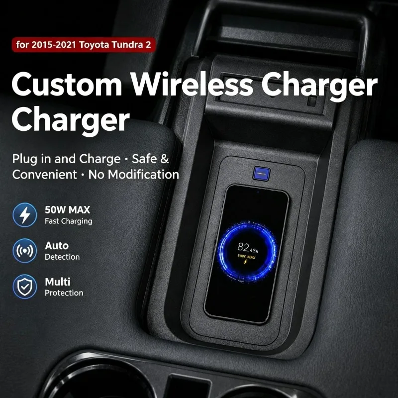 For Toyota Tundra 2014-2021 2nd Generation Car Center Console Fast Charger Modified Wireless Onboard Car Charging Pad Accessory