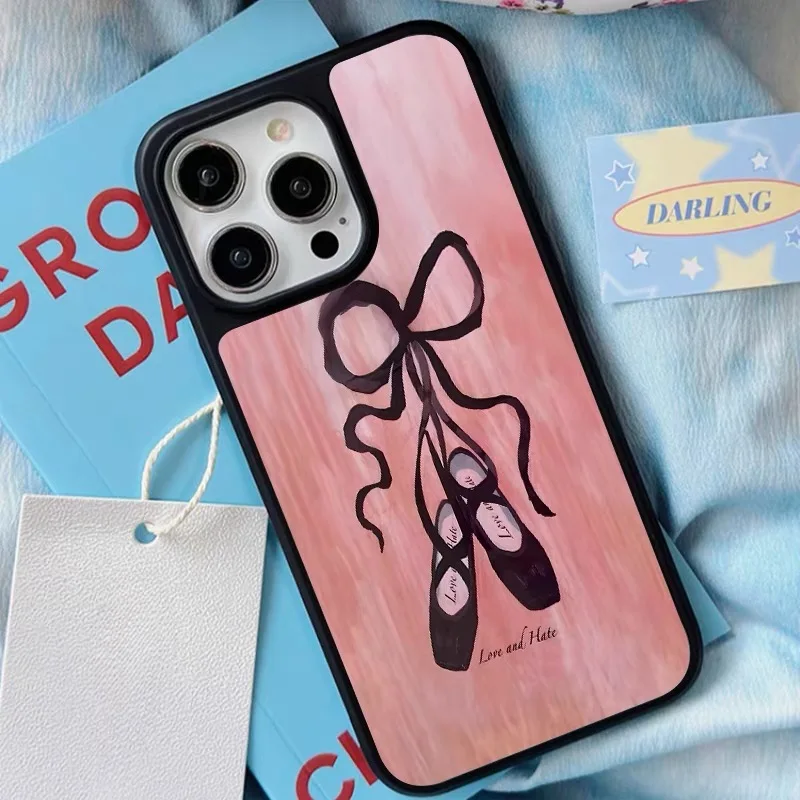 

Ins Premium Pink Ribbon Ballet Women's Shoes Background Phone Case for IPhone 16 Plus 15 14 13 12 11 Pro Max Back Cover Capa