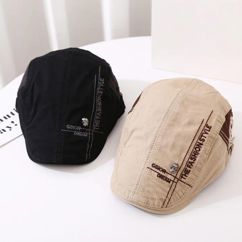 Summer Outdoor Cotton Berets Caps Newsboy Hats For Men Casual Peaked Caps Letter Embroidery Berets Hats Casquette Cap