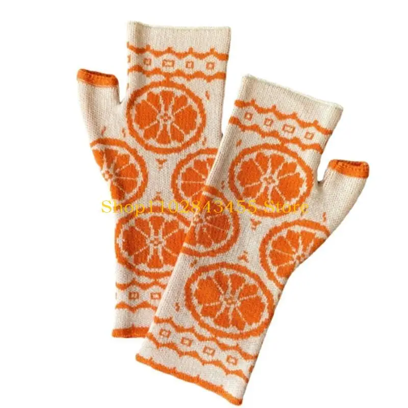 49MC Comfortable Winter Gloves with Tangerine Print Knitting Gloves for Women 11x22.5