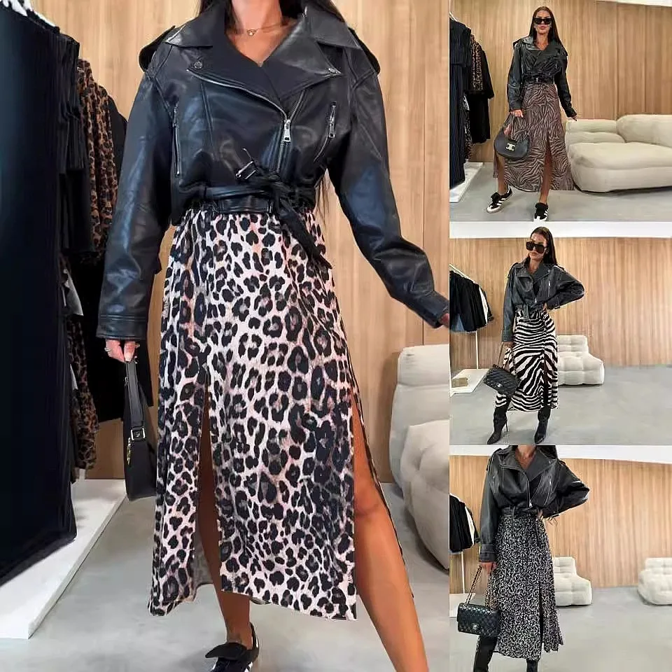 High Waist Split Printed Midi Skirts Women Fashion Spring Summer Bodycon Pencil Skirt Tops Matching Set Evening Dress