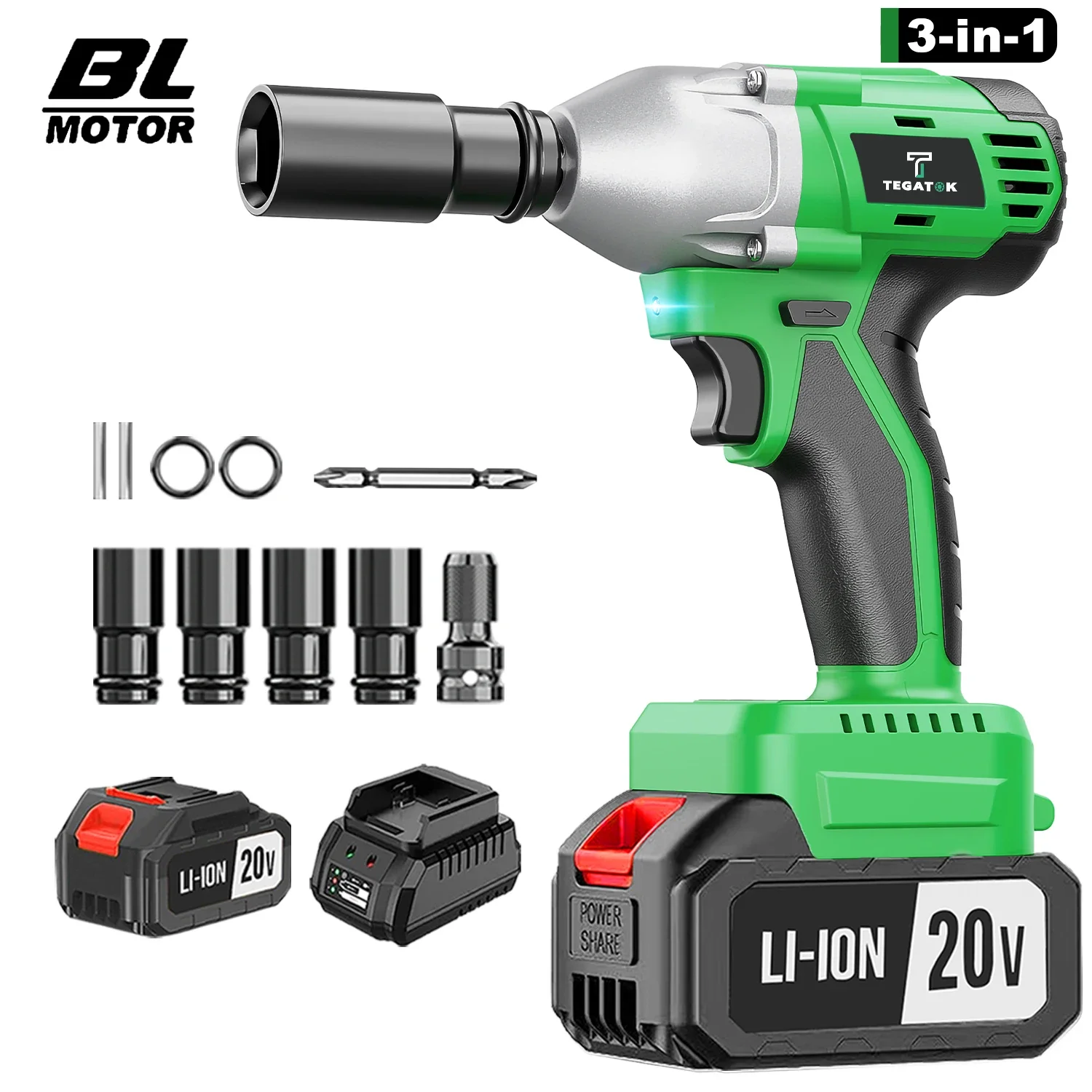 2400 RPM Brushless Electric Impact Wrench 1/2-inch Impact Gun  Cordless Wrench Power Tools ForTegatok 20V Battery