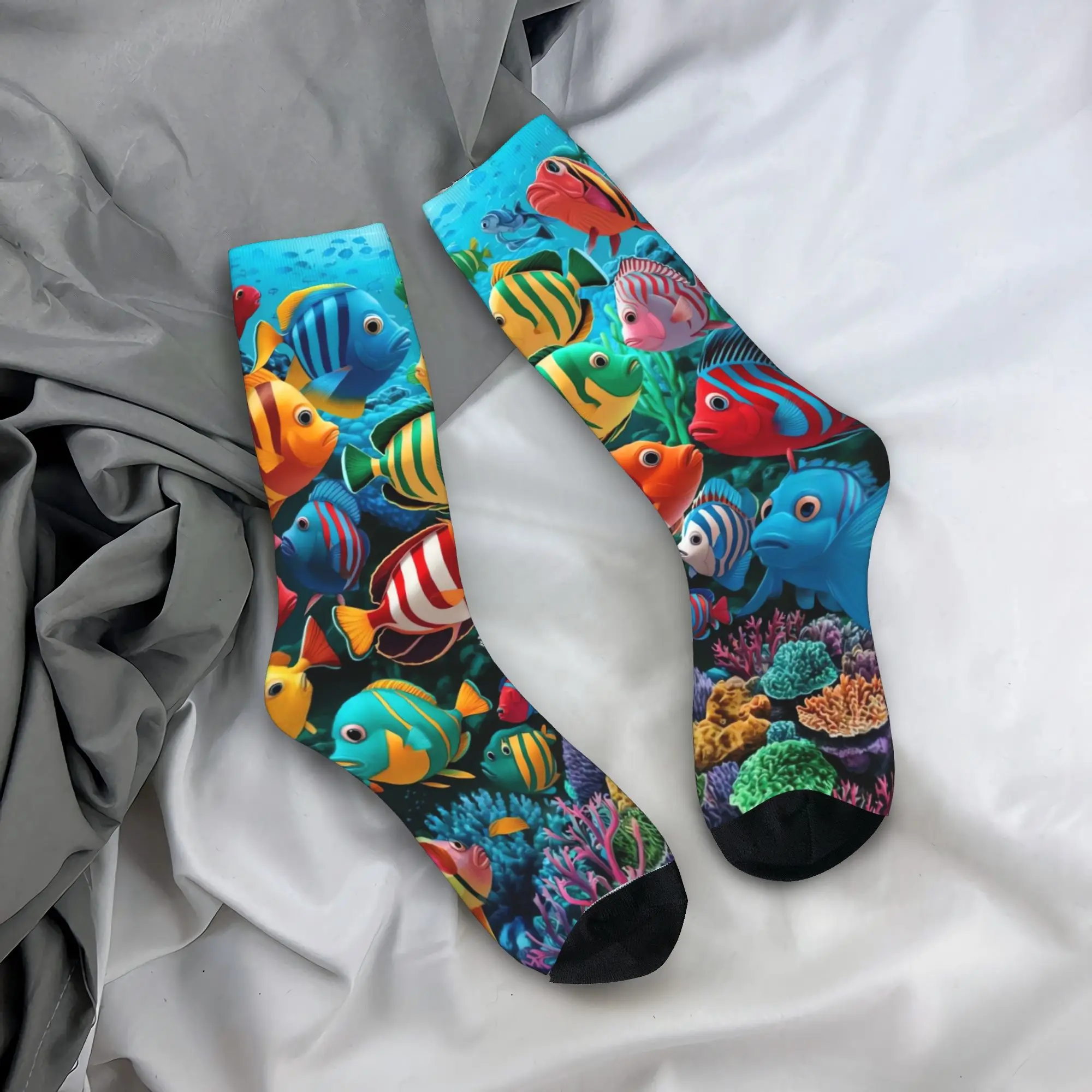 Novel Fun Bright Underwater Tropical Fish Socks Men Medium Soft Socks Winter Outdoor Graphic Anti Slip Socks Birthday Present