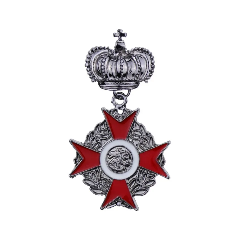European and American retro oil drop crown shield brooch, alloy engraved totem brooch