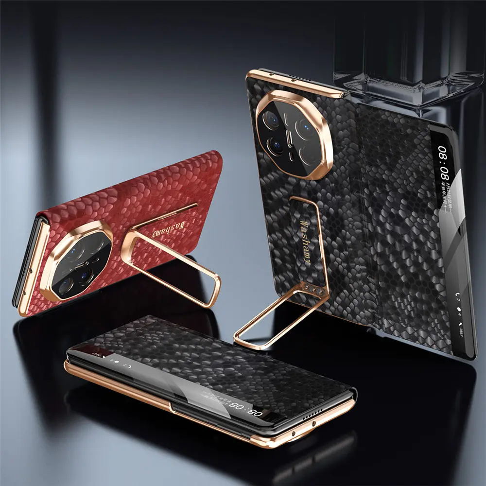 حافظة فليب من جلد البقر الطبيعي الفاخر بنمط الثعبان لهاتف هواوي ميت X6