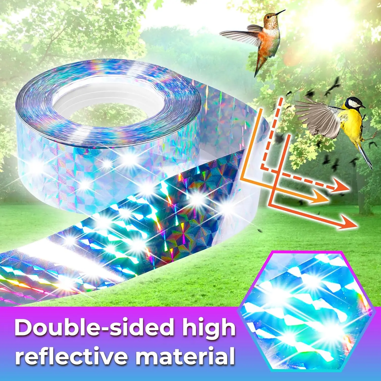 عاكس الطيور طارد تخويف الشريط حديقة حماية مزدوجة الوجهين وامض الردع المادي الحمام الغراب بطة الطيور الشريط