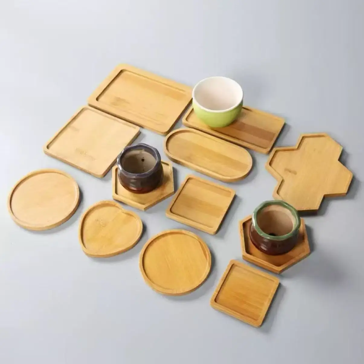 1-4PCS Natural Bamboo Wooden Organizer Tray Oval Rectangular Shape for Bathroom Counter Storage Jewelry and Skincare Display