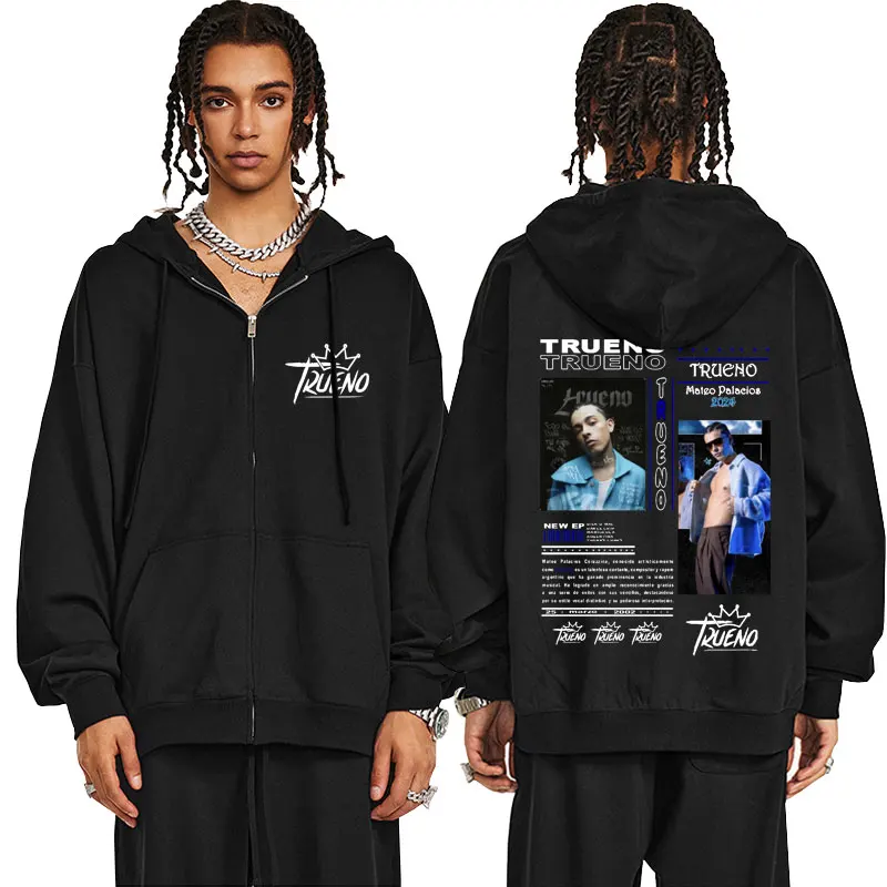 Rapper Trueno Mateo Palacios 2024 Graphic Zip Up Hoodie Pria Wanita Fashion Hip Hop Hoodie pria Vintage jaket ritsleting ukuran besar