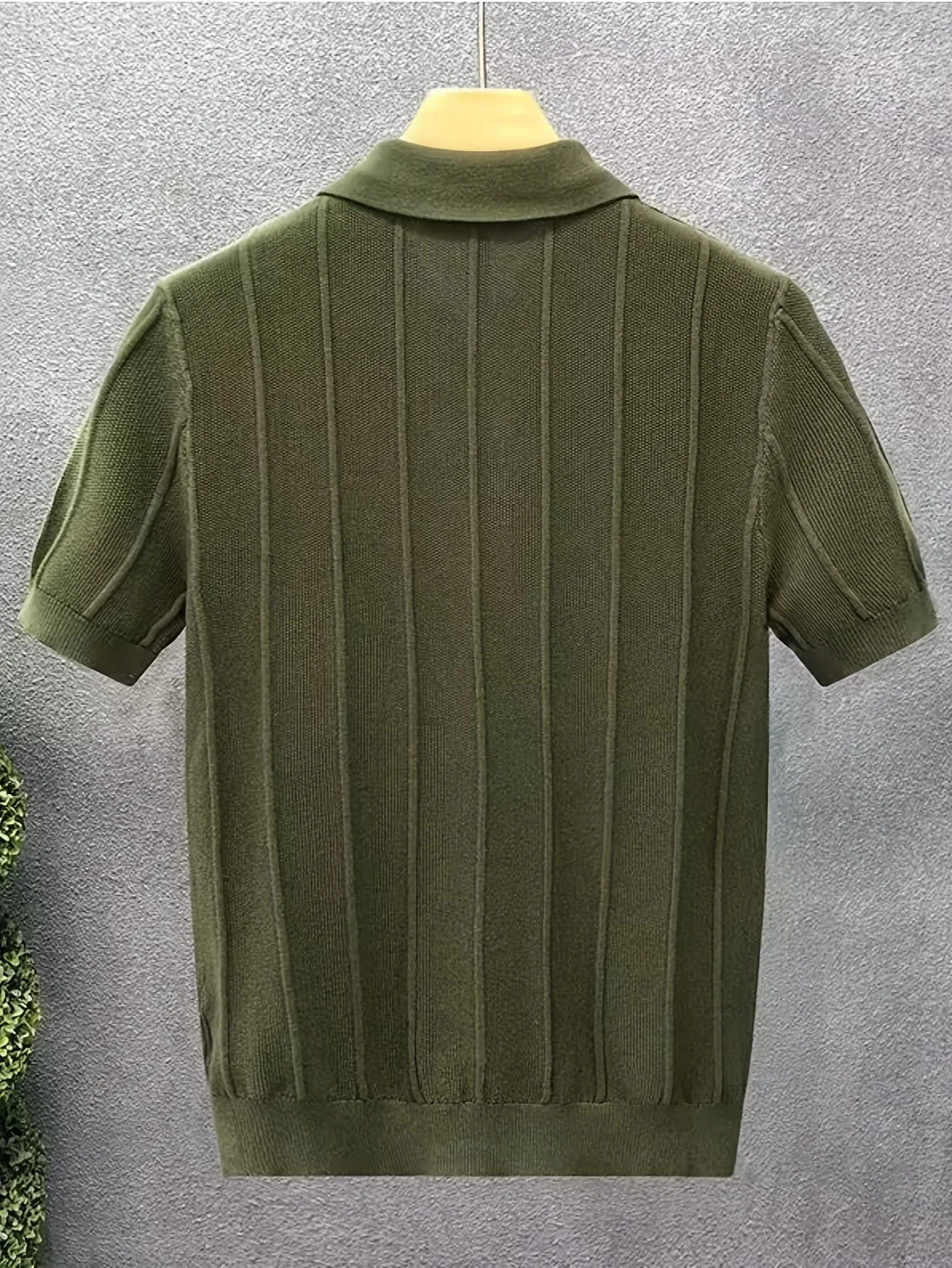 High-End Luxury Vertical Stripe Texture Short-Sleeved Polo Shirt Knitted Top for Men - Summer New Style Solid-Colored Collar Woo