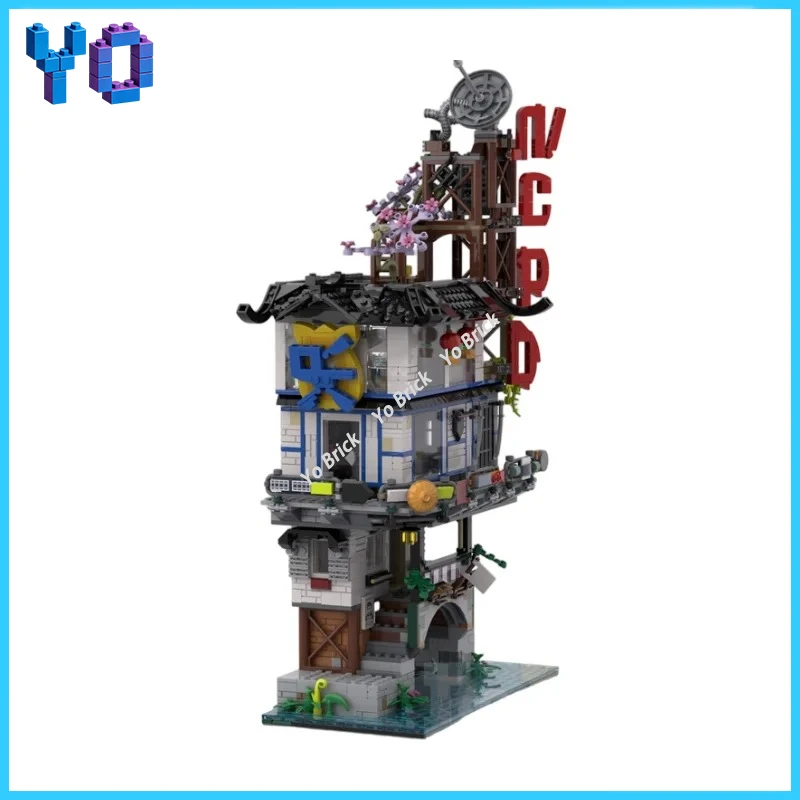 High Detail Multi Level Eastern Water Town Street District Building Blocks MOC Connected Shop Residence Desktop Ornament Toy