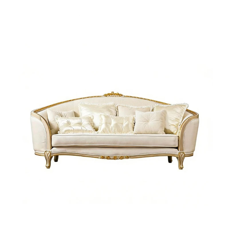 Solid wood carving flower luxury sofa set leather combination European royal classical style
