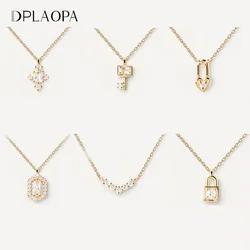 DPLAOPA 925 Sterling Silver Gold Cross Love Locker Pendant Long Chain Tiny Small Women Luxury Fine Jewelry Rock Punk