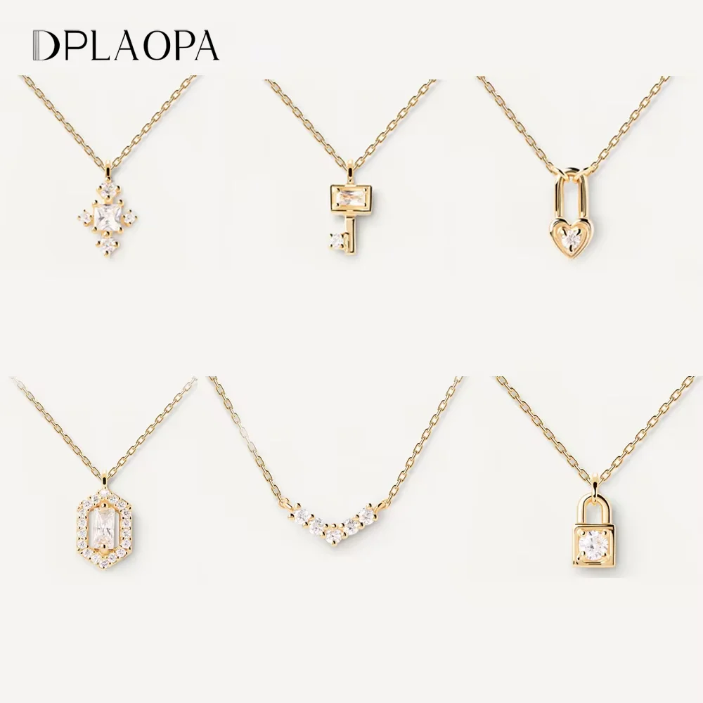DPLAOPA 925 Sterling Silver Gold Cross Love Locker Pendant Long Chain Tiny Small Women Luxury Fine Jewelry Rock Punk