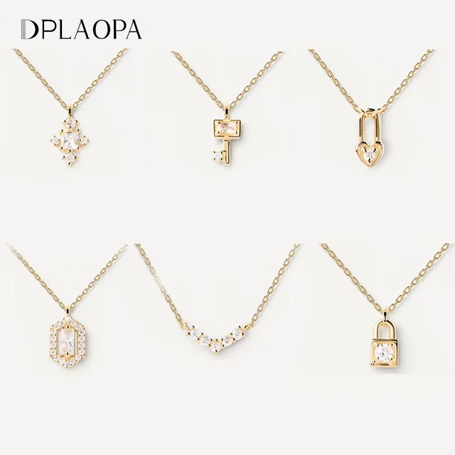 DPLAOPA 925 Sterling Silver Gold Cross Love Locker Pendant Long Chain Tiny Small Women Luxury Fine Jewelry Rock Punk