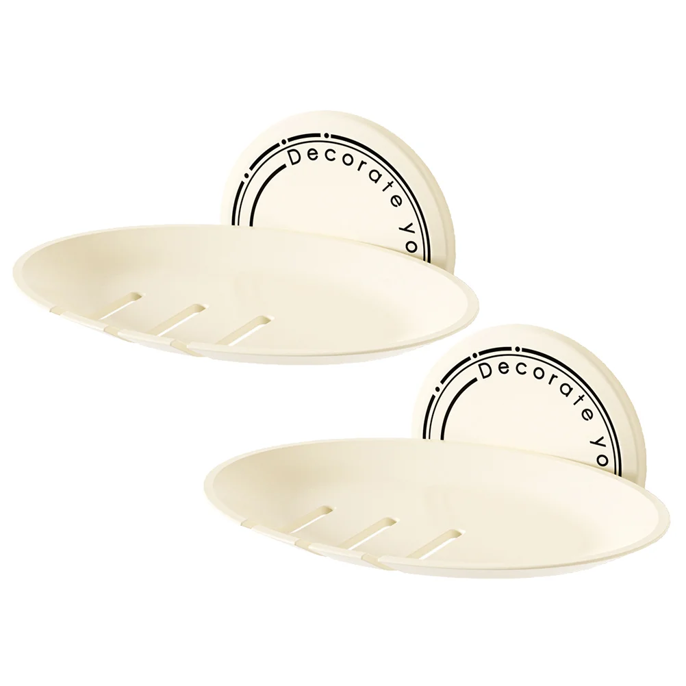 

2 Pcs Wall Nail-free Adhesive Drain Soap Rack 2pcs Cream Color Practical Holder Holders Bath Household Tidy Abs Stand