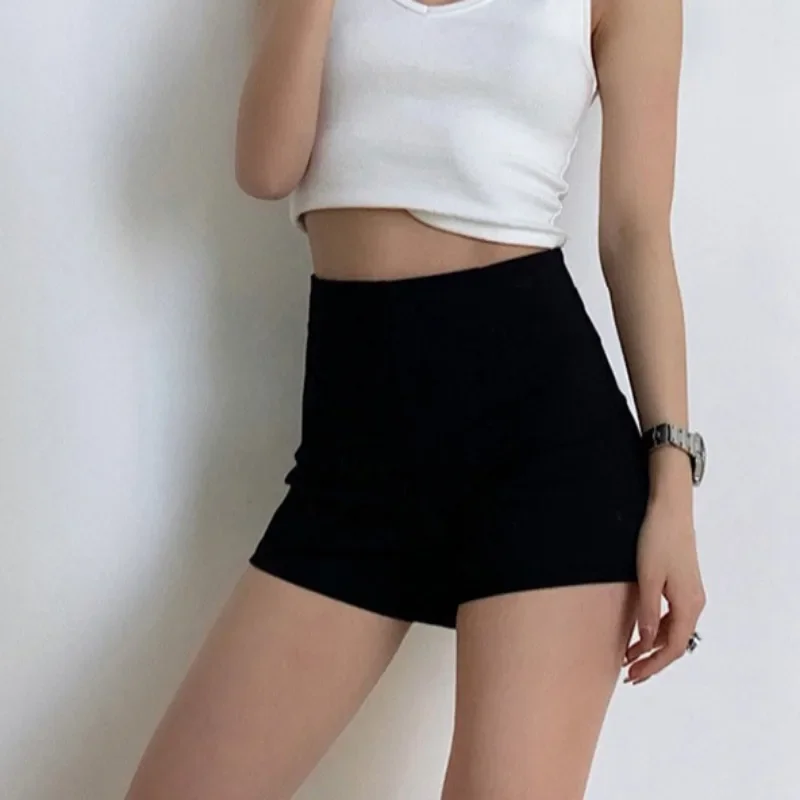Sexy Skinny High Waist Shorts For Women Summer Fashion Women's Black Zipper Shorts Female Street Korean A-Line Shorts