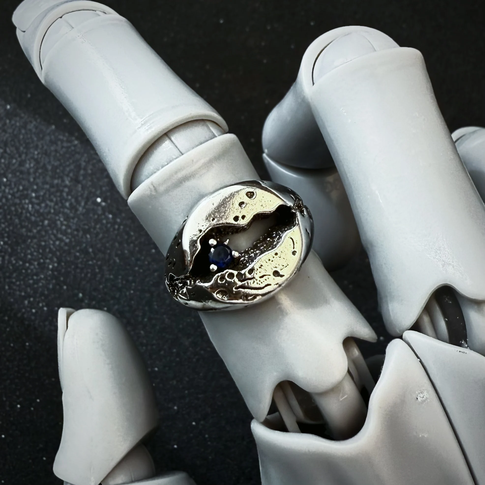 Retro Blauer Edelstein Verstellbarer Offener Ring für Männer Punk Gothic Edgy Hiphop Messingschmuck Vintage Biker-Accessoires Männergeschenk – Detail 10