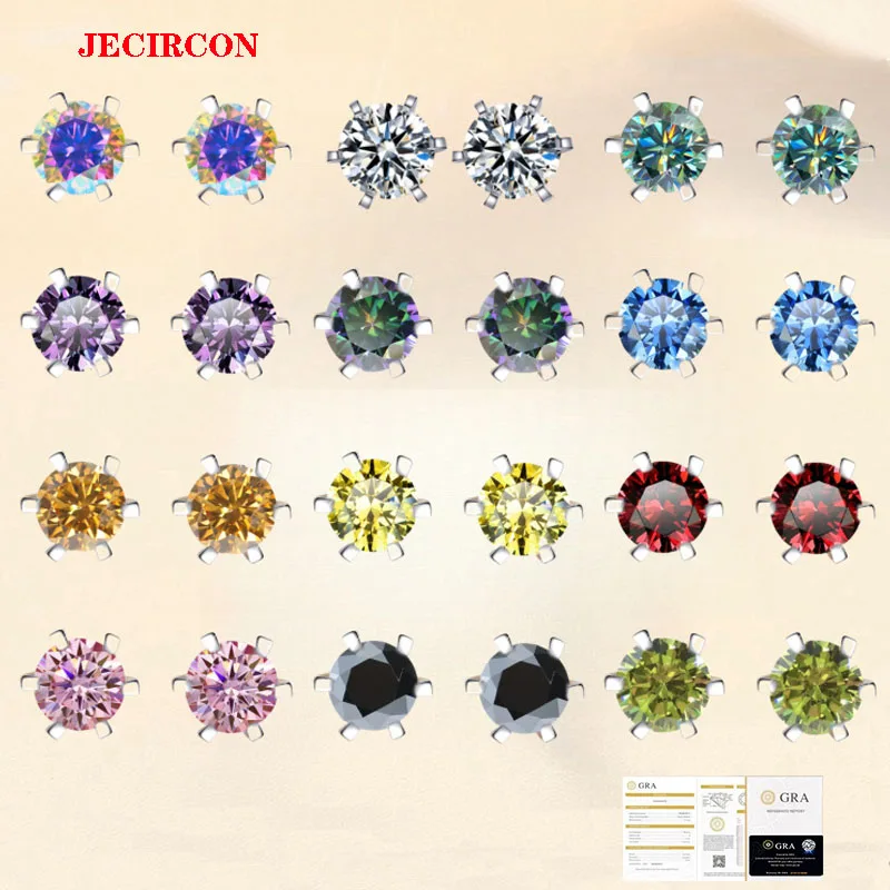 

Женские серьги-гвоздики JECIRCON из стерлингового серебра 925 пробы, простые красочные модные украшения из муассанита 0,5 карата с сертификатом GRA