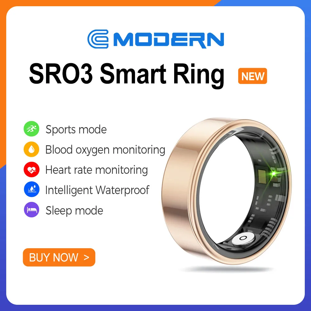 

SR03 Smart Ring Women Men ,IP68 & 5ATM Waterproof,Heart Rate and Blood Oxygen Monitor,Bluetooth 5.1,Multi-sport Mode Smart Ring