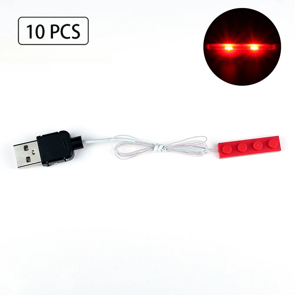 10pcs LED Light Kit 15cm Terminal Line USB Port DIY Toy Set Compatible Building Block Model