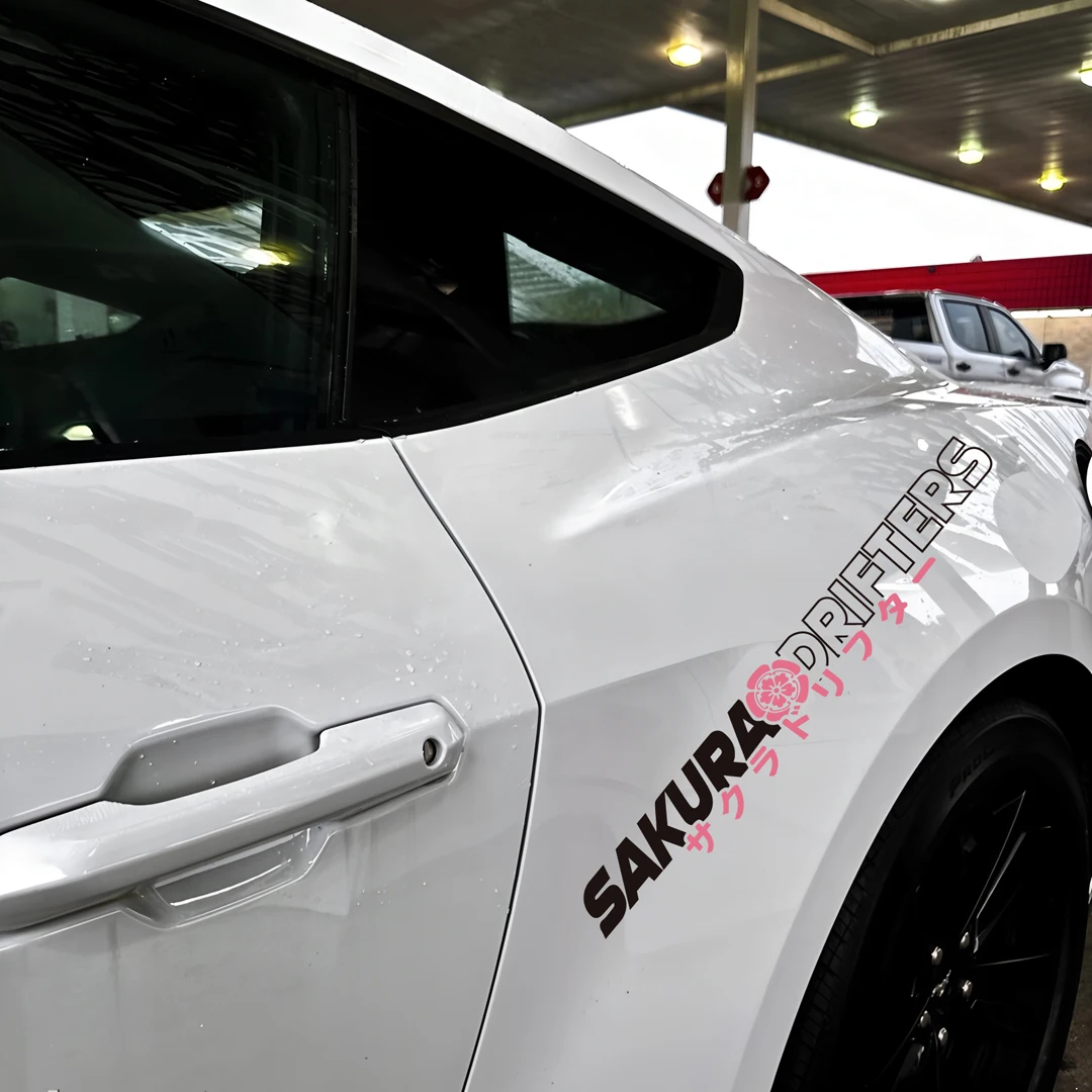 Sakura Drifters JDM Cherry Blossom Waterproof Vinyl Stickers For Car Front Rear Windshield Body Modification Decor Decals