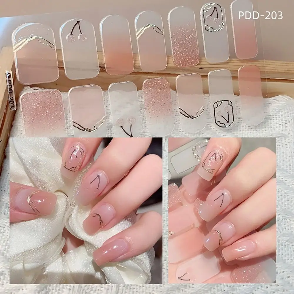 Easy To Removal 14 Strips Gel Nail Stickers Floristic Gel Nail Polish Strips Full Cover Nail Patch DIY Nail Art Making