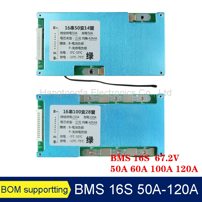 Bms 16s 50a 60a 100a 120a 67.2v Iron Lithium Battery Charge Protection Board With Balance Temperature Controlpower