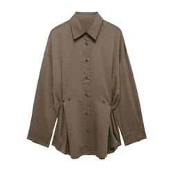 Tangada 2024 Women Solid Oversized Shirt Long Sleeve Female Loose Long Blouse Tops BE0293