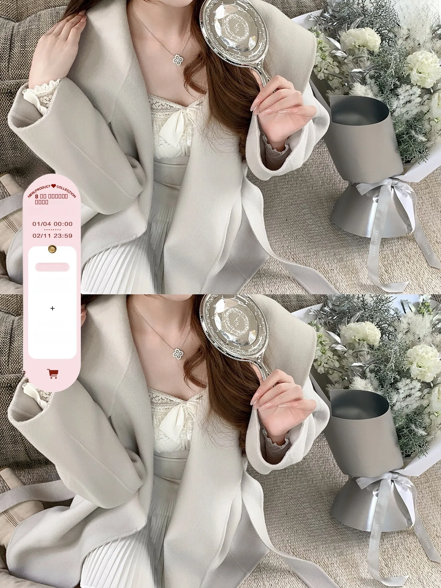 

Ele Double-Faced Woolen Coat CrySweet Winter Ladylike Design Thiened Long Sve Mid-Length for Young Women