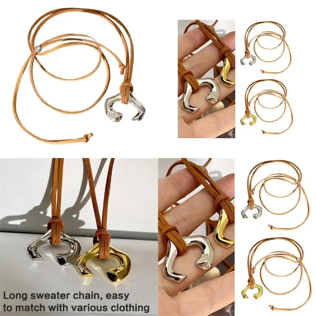 

39BB Unisex Fashion Necklace Leather Horseshoe Pendant Unique Personality Necklace for Stylish Outfits