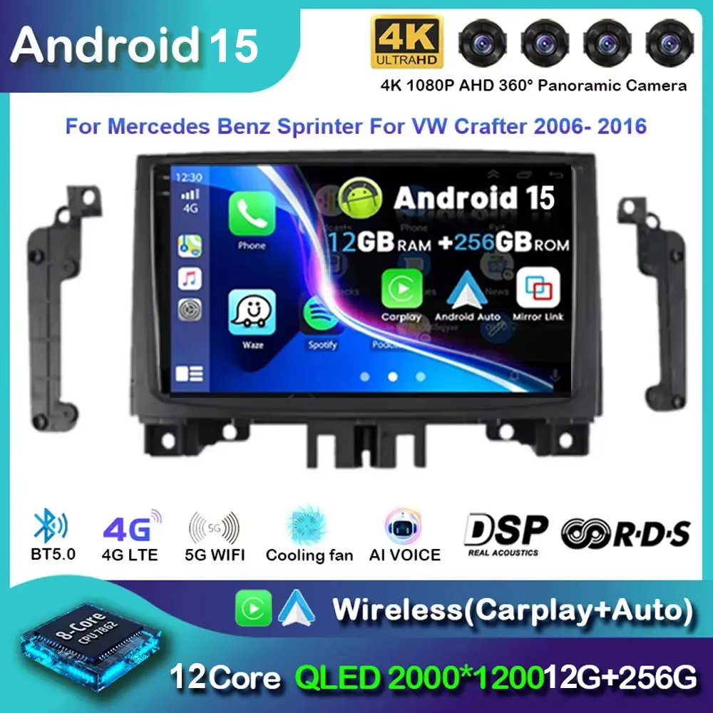 

9" Android 15 For Mercedes Benz Sprinter For VW Crafter 2006- 2016 Car Radio Android CarPlay 4G WIFI GPS Navigation No 2din DSP