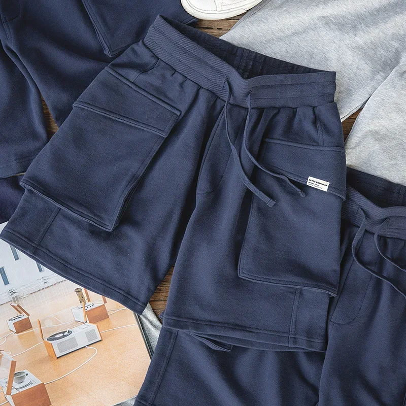 Maden marineblau p44 Cargo Jogger Shorts Männer lose Baumwolle große Tasche Arbeit taktische kurze Hosen amekaji lässig gestrickte Shorts