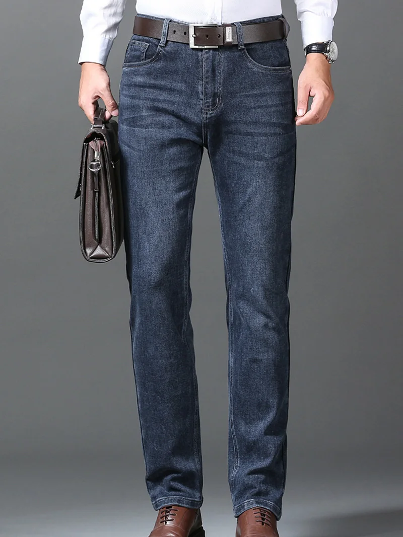 بنطال رجالي أسود فضفاض مستقيم الساق كاجوال ، جينز سميك ، بنطال دينيم ، طراز كلاسيكي ، تمدد ، عمل ، خريف ، شتاء ، جديد ، #5